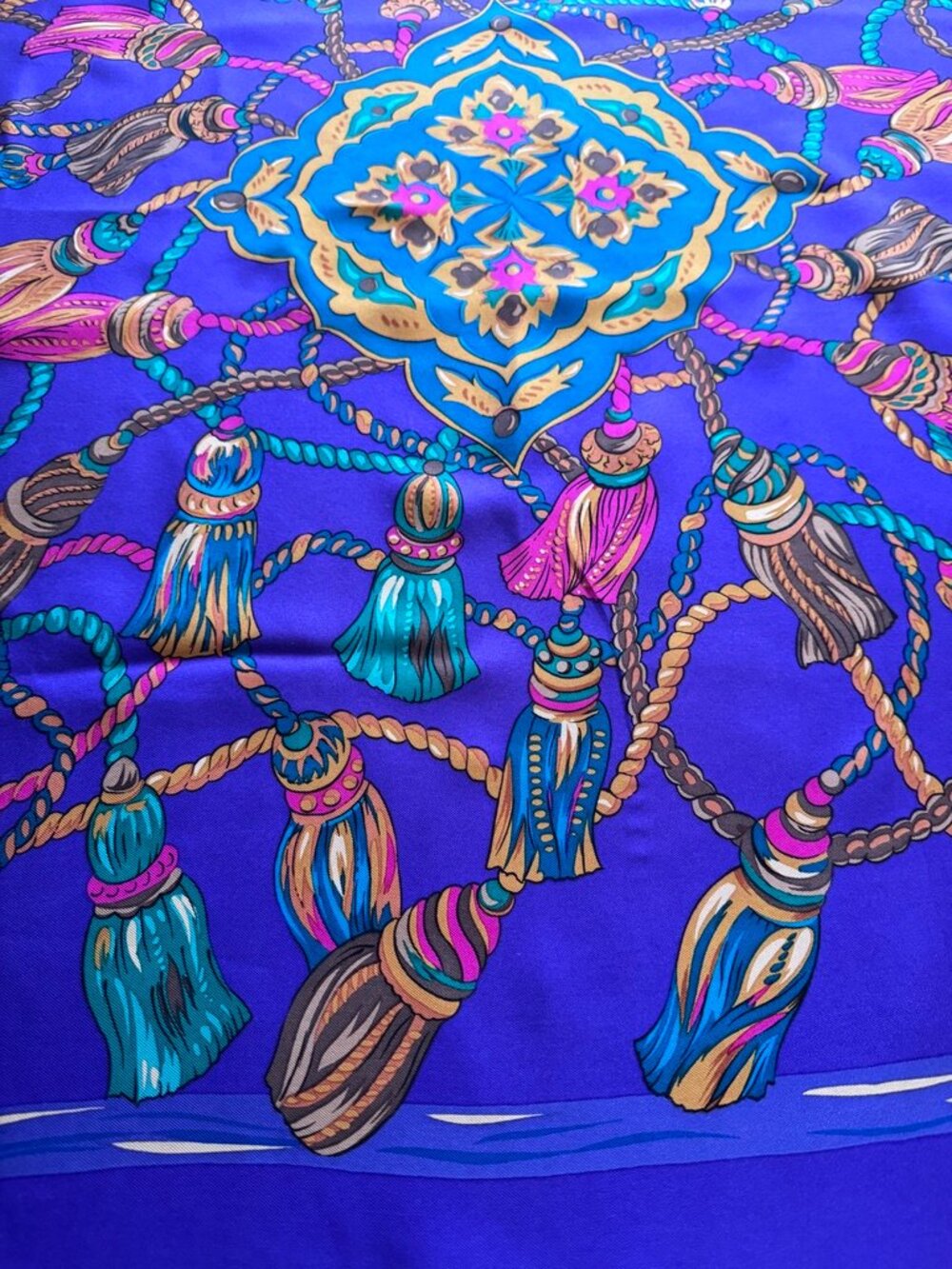 Silk Vibrant,Tassel Design-Inspired Statement Scarf, Purple,Teal,Pink,Gold - Picture 4 of 6